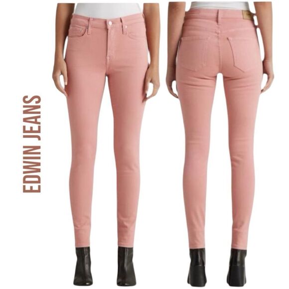 EDWIN ANTHROPOLOGIE Women’s Pixie 9” Jeans in the Size 25 in Petal Pink Color - Picture 1 of 9